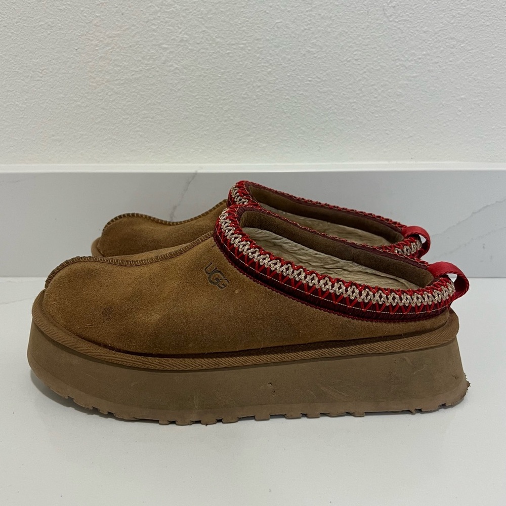 UGG Tazz II Platform Slipper Chestnut Suede Shearling Women Slip On Clog Low Top